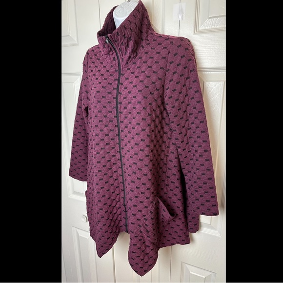 HABITAT Clothes To Live In Cranberry Jacket Coat Textured Asymmetric Burgundy - Picture 2 of 10